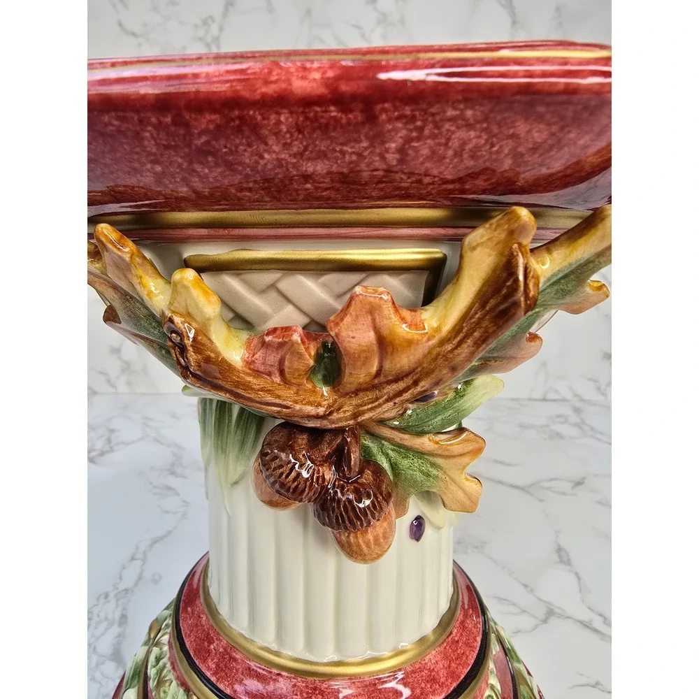 Fitz Floyd Equestrian Octagonal Pillar Candle Holders Pair Acorn Oak Leaf Large